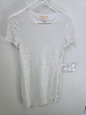 Michael Kohrs White Sequin Shift Dress